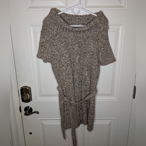 Dressbarn Belted Sweater Short Sleeve Tan Brown Knit Crochet Women's Size XL NWT - Picture 2 of 7